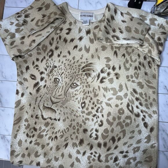 Alfred Dunner Womens Sweater Tan Brown Leopard 3D Pullover Small Mob Wife - Picture 4 of 9